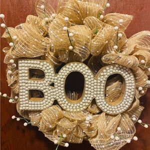 Elegant Pearl 'Boo' Halloween Wreath